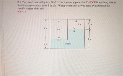 Solved P 5 The Closed Tank In Fig Is At 20C If The Chegg