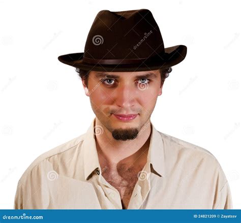 Portrait Of A Man In A Hat Stock Image Image Of Casual 24821209