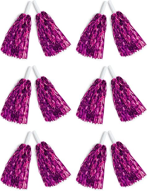 Juvale Pink Cheerleading Pom Poms Metallic Foil Fringe 6 Pairs