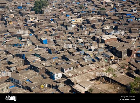 An aerial view of Dharavi slum area in Mumbai India which is the
