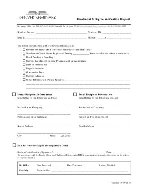 Fillable Online Enrollment Degree Verification Request Fax Email