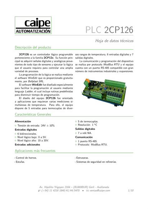 PDF PLC 2CP126 Hoja de datos técnicos PLC 2CP126 Hoja de datos