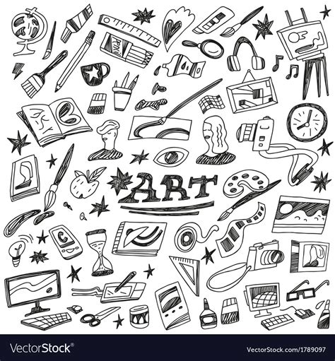 Art Tools Doodles Royalty Free Vector Image Vectorstock