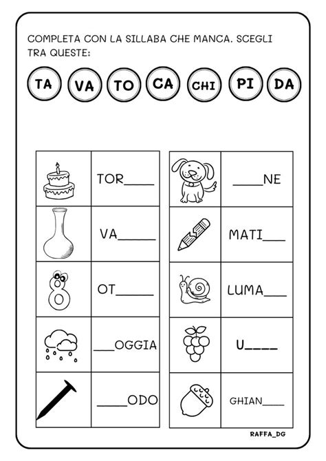 COMPLETA CON LA SILLABA CHE MANCA nel 2024 Attività prima elementare