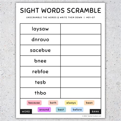 Nd Grade Sight Words Worksheets Match And Unscramble Activities Set