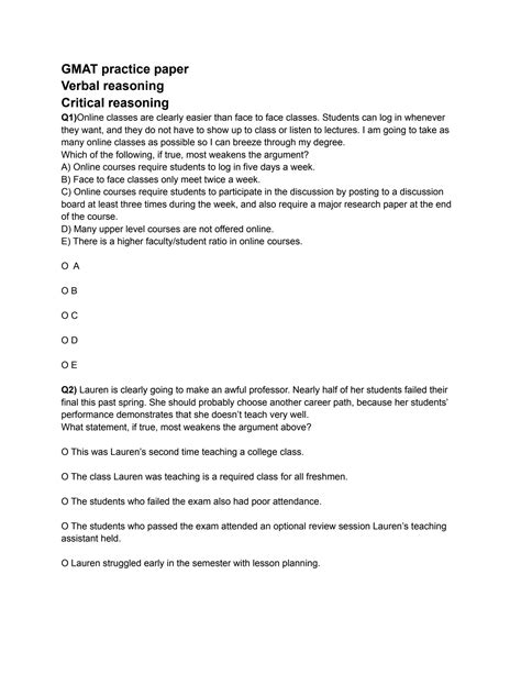 SOLUTION Gmat Sample Paper 2 Studypool Worksheets Library