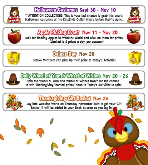 November Events Calendar | WKN: Webkinz Newz