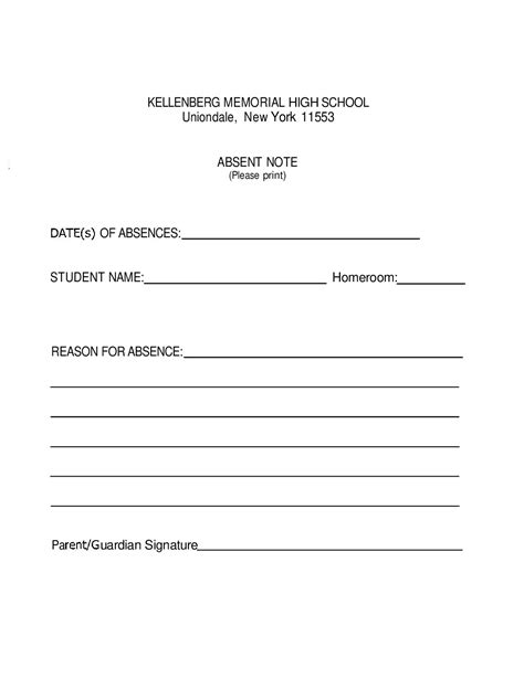 absent note – Kellenberg Memorial High School