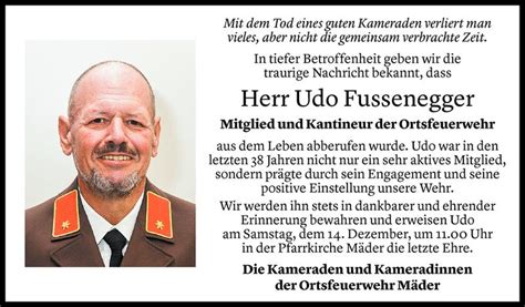 Todesanzeigen Von Udo Fussenegger Todesanzeigen Vorarlberger Nachrichten