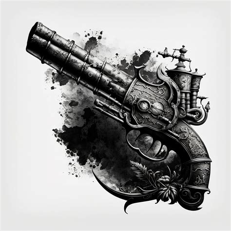 Old Pirate Gun Tattoo Design White Background PNG File Download High ...