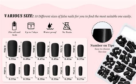 Luckforever 240pc Matte Square Press On Nails Medium Glue On Nails Black Fake Nails