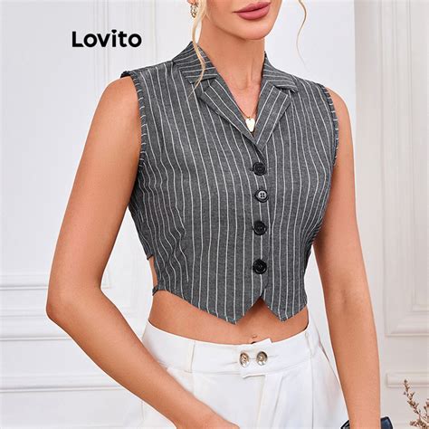 Lovito Blazer Elegante Listrado Es Na Frente E Costas Nuas Para