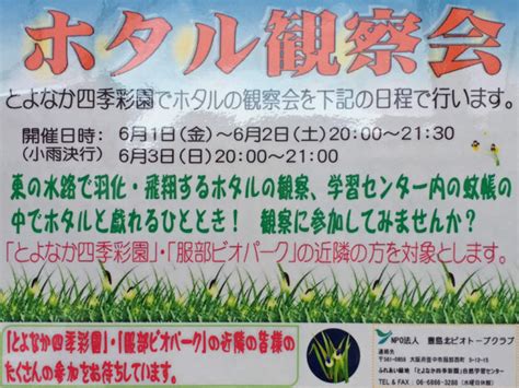 2018年6月1日金～6月3日 ほたる観察会 In ふれあい緑地 2000～2130 豊中市イベント とよエンジン