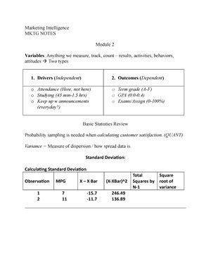 MKTG Module 9 Notes Marketing Intelligence MKTG 4682 Module 9 Notes