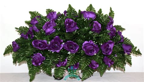 Beautiful Xl Purple Roses Cemetery Tombstone Saddle Arrangement By