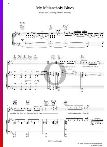 My Melancholy Blues Queen Piano Sheet Music OKTAV