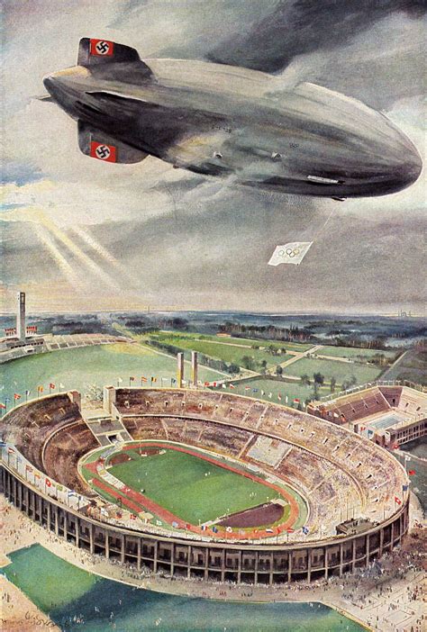 Hindenburg Flying Over Berlin Olympiastadion During 1936 Olympics A4