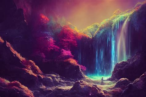 Premium Photo Fantasy Concept Showing Mystical Waterfall In The