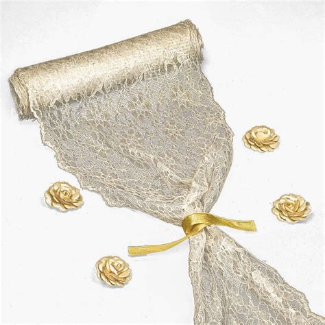 Feminen Textile Soft Gold Lace Table Runner 12 Inches X 16