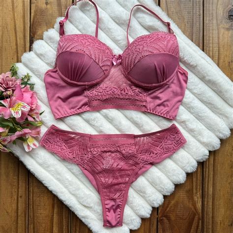 Conjunto De Renda Lingerie Sexy Sutiã Bojo Calcinha Microfibra