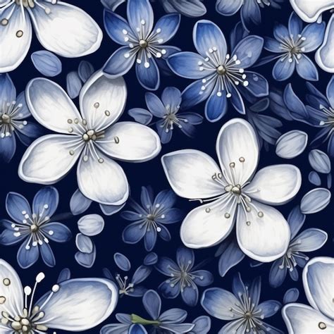 Premium Photo A Seamless Pattern With Blue Flowers And Buds On A Dark