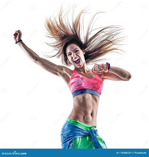 Woman Zumba Dancers Dancing Fitness Exercising Excercises Isolat Stock