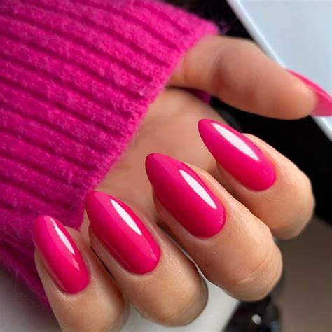 Glamermaid Hot Pink Press On Nails Medium Almond Jelly