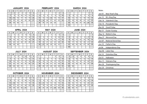 2024 Yearly Calendar PDF - Free Printable Templates