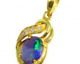 Solid Black Opal Set In K Yellow Gold Pendant Cf Black Opal