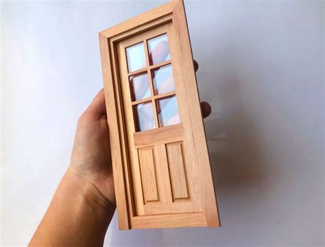 Scale Dollhouse Doors Miniature Wooden Door With Acrylic Glass