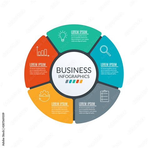 Circle infographic template. Diagram with 5 elements or steps. Workflow ...