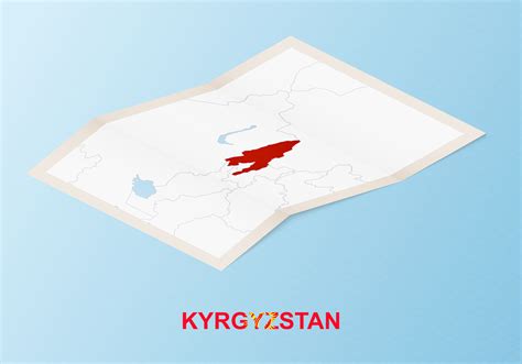 Folded Paper Map Of Kyrgyzstan With Neighboring Countries In Isometric