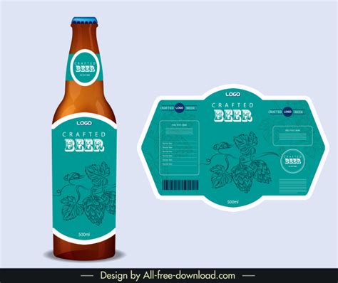 Beer Label Template Classic Blue Handdrawn Flower Decor Vectors Graphic