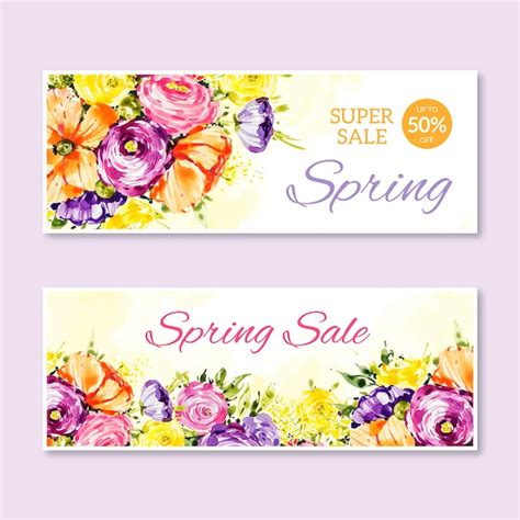 Banners De Venta De Primavera Estilo Acuarela Vector Gratis