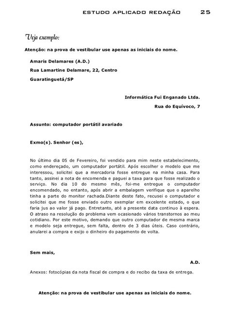 Carta De ReclamaÃ§Ã£o Exemplo Vestibular Hontoh