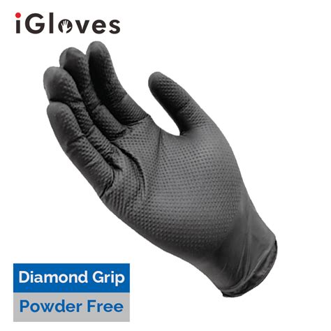 Disposable Black Nitrile Diamond Grip Gloves - iGloves