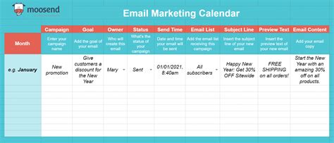 Email Marketing Schedule Template