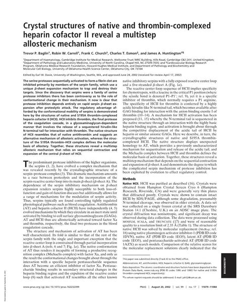 Crystal Structures Of Native And Thrombin Complexed Heparin Cofactor II