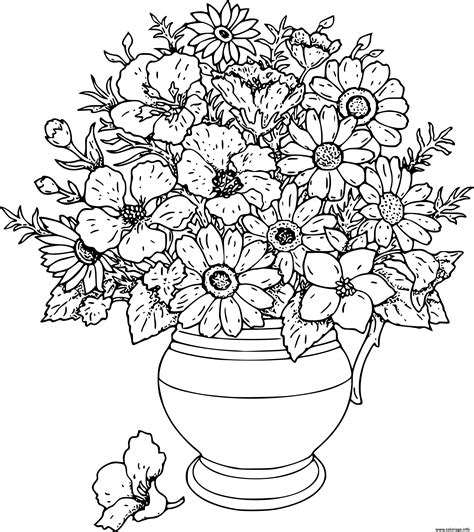 Coloriage Bouquet De Fleurs Dans Un Vase JeColorie