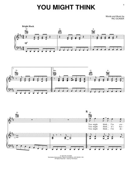 You Might Think By The Cars Digital Sheet Music For Piano Vocal