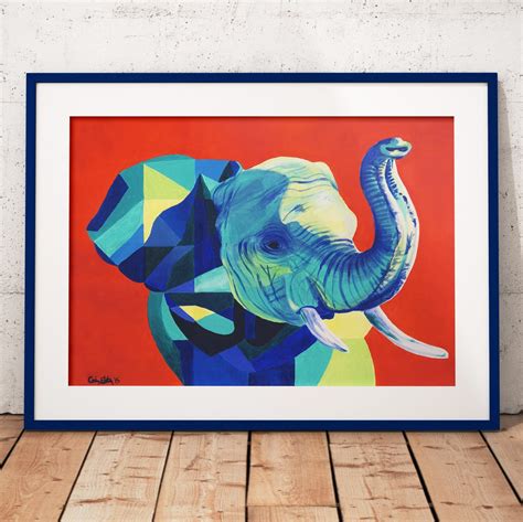 Geometric Elephant Art Print, Elephant Wall Art, Cubist Elephant Wall ...