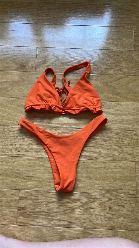 ZAFUL Womens Tie Back Padded High Cut Bralette Bikini Set Two Piece