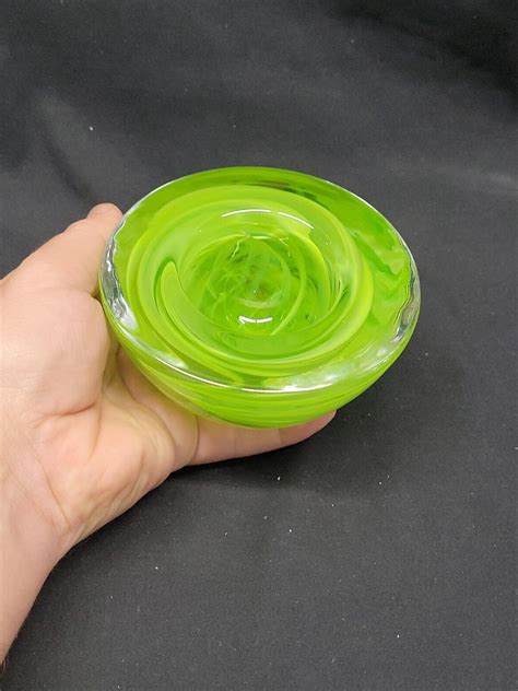 Kosta Boda Glass Atoll Candle Holder Lime Green Swirl Bowl Votive Ebay