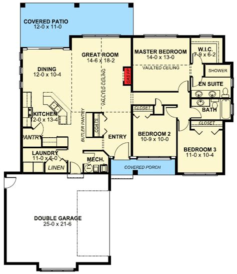 One Story Stucco And Stone House Plan With Vaulted Ceilings 67716mg