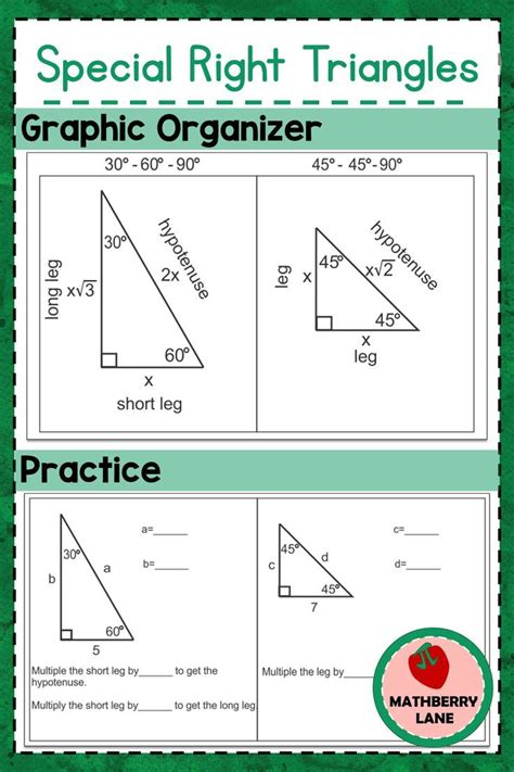 Special Right Triangles 30 60 90 And The 45 45 90 Graphic Organizer Worksheet Special Right