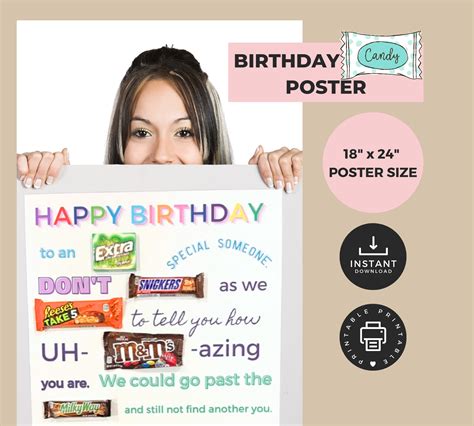 Happy Birthday Printable Candy Poster Fun Candy Birthday T Etsy Canada