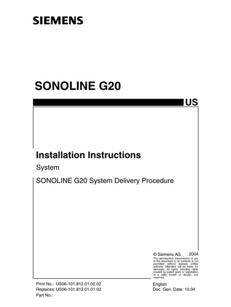 SONOLINE G20 Ultrasound Imaging System Installation Instructions Oct