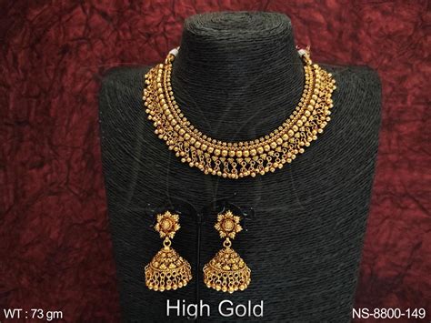 Beautiful High Gold Polish Party Wear Antique Choker Necklace Set