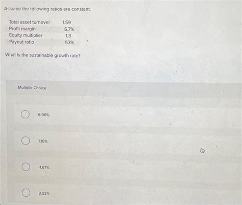 Solved Assume The Following Ratios Are Constant Total Asset Chegg