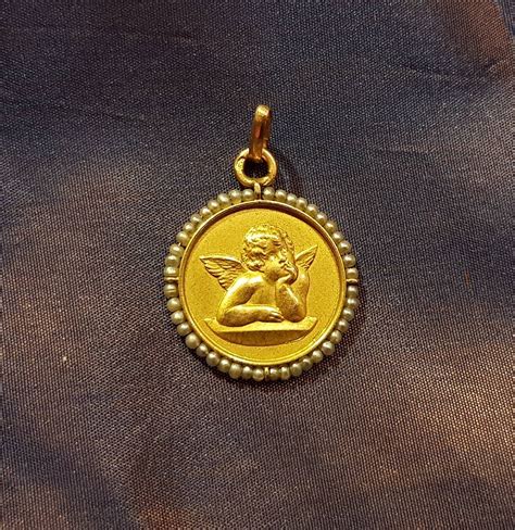 Antique French K Solid Gold Angel Medal Pendant Charm Etsy